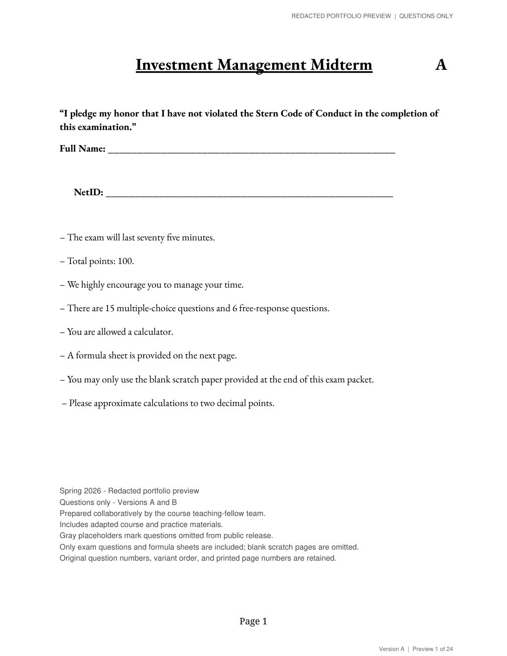 Midterm, version A, page 1