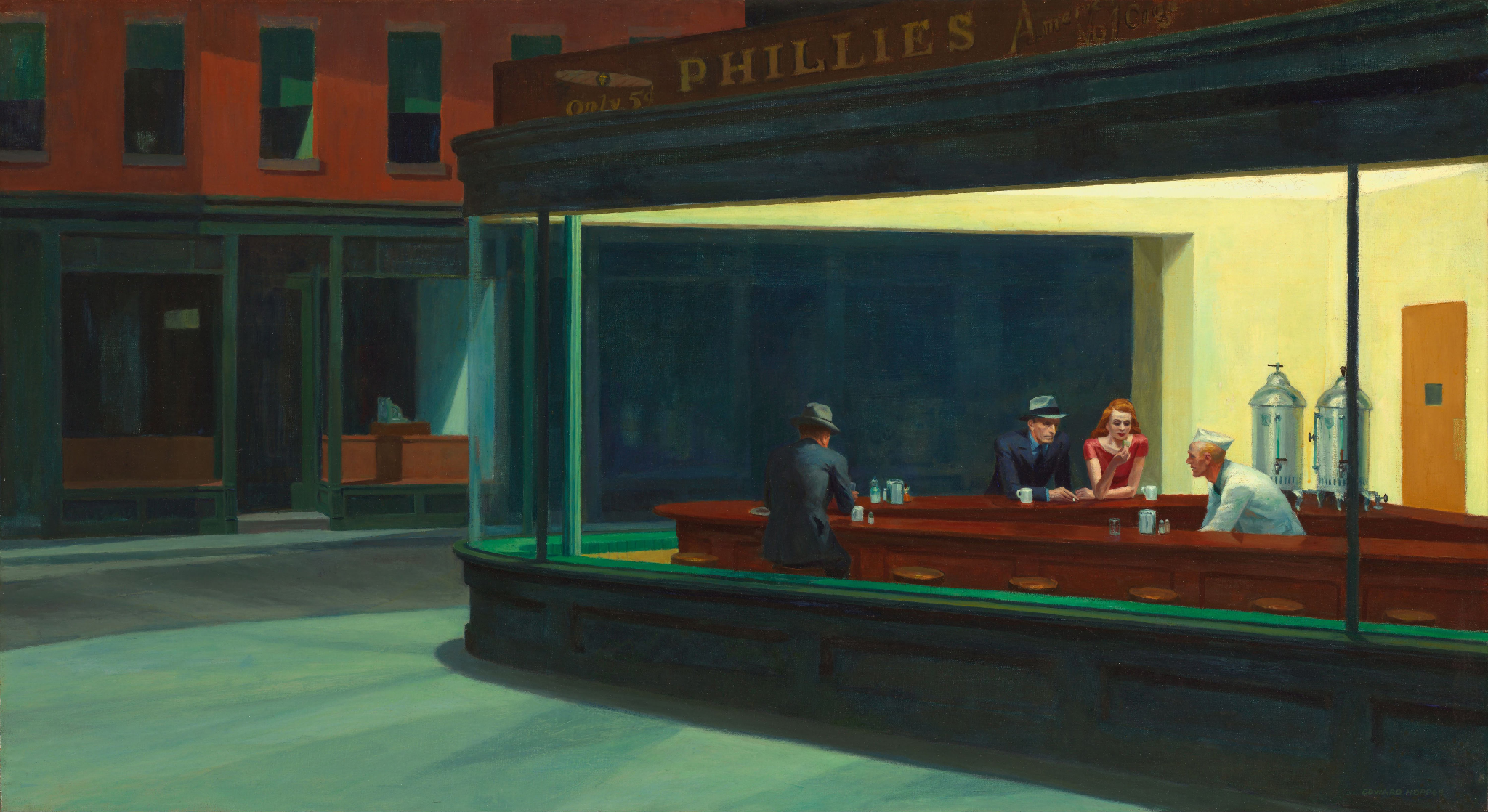 Nighthawks, Edward Hopper’s illuminated late-night diner